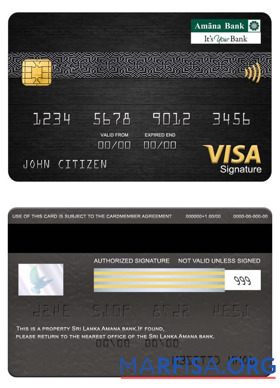 Realistic Sri Lanka Amana bank visa signature card download for verification